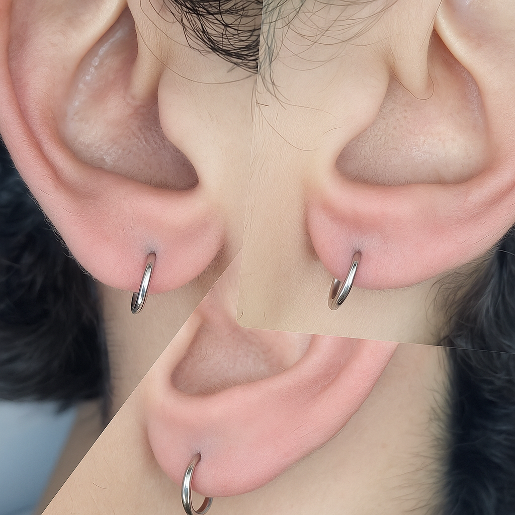 Piercing de lóbulo com argolas finas