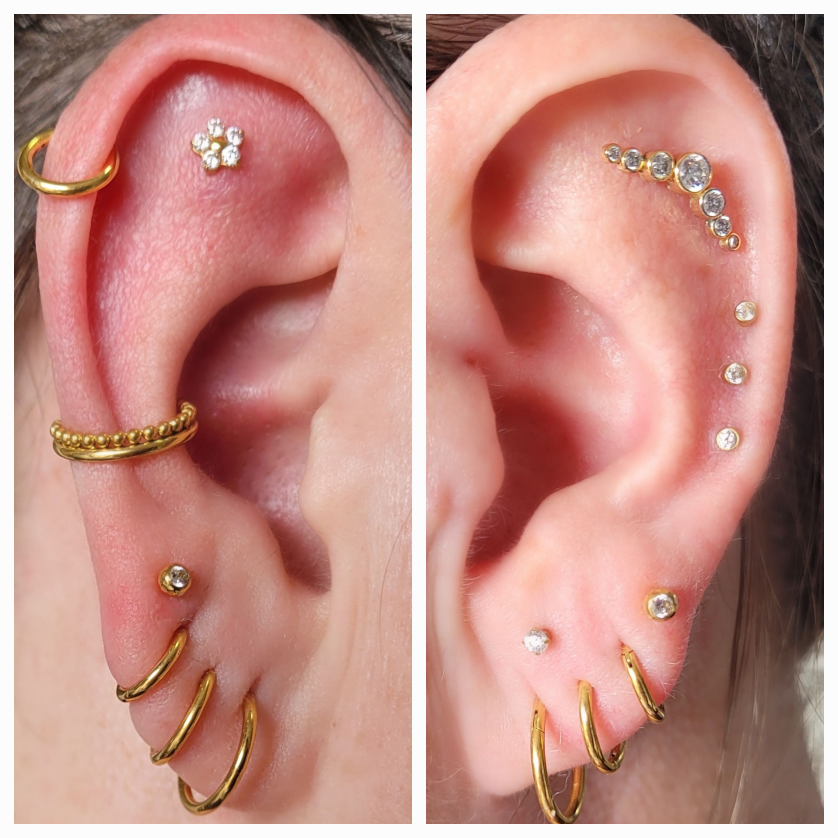 Múltiplas argolas e studs na cartilagem